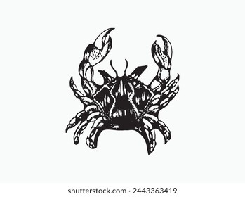 Seafood hand drawn collection with crab, lobster, mussels and other sea animals in sketch style black drawing