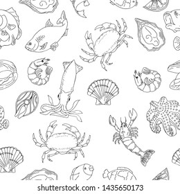 Seafood hand drawn seamless pattern. Design element for poster, wrapping paper.seamless background