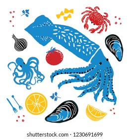 seafood hand drawn vector