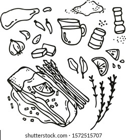 Seafood and Herb hand draw	
