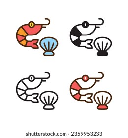 seafood icon in 4 style: flat, glyph, outline, duotone design