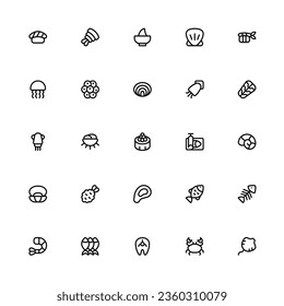 Seafood Icon Collection. Pixel Perfect Seafood Outline Style 2D Icon