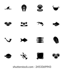 Seafood icon - Expand to any size - Change to any colour. Perfect Flat Vector Contains such Icons as salmon steak, sushi, soup, caviar, grilled fish, shell, oyster, crab, shellfish, octopus, lobster