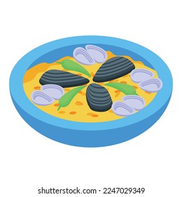 Seafood icon isometric vector. Food dish. Cake soup