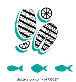 Seafood icon or logo isolated. Simple black fish vector symbol