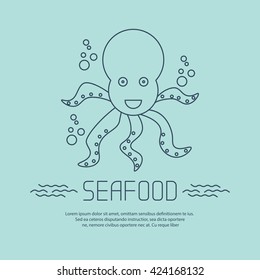 Seafood icon with octopus and bubbles