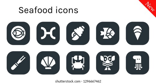  seafood icon set. 10 filled seafood icons. Simple modern icons about  - Fish, Pisces, Seashell, Clam, Meat, Crab, Lobster, Octopus