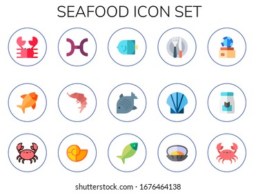 seafood icon set. 15 flat seafood icons.  Simple modern icons such as: crab, fish, pisces, shrimp, food, seashell, dish, oyster