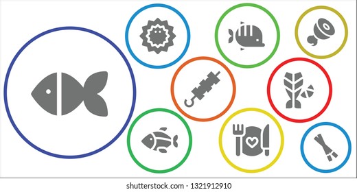 seafood icon set. 9 filled seafood icons.  Simple modern icons about  - Fish, Sea urchin, Food, Brochette, Meat, Chopsticks