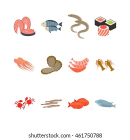 Seafood icon set isolated on white. Vector illustration