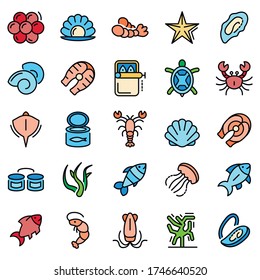 Seafood icon set. Outline set of seafood vector icons for web design isolated on white background