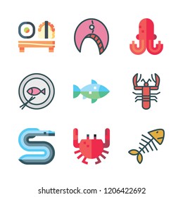 seafood icon set. vector set about fish, sushi, octopus and lobster icons set.