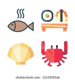 seafood icon set. vector set about crab, sushi, clam and fish icons set.