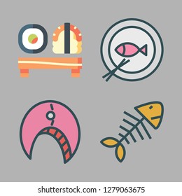 seafood icon set. vector set about crab, sushi, fish and fishbone icons set.