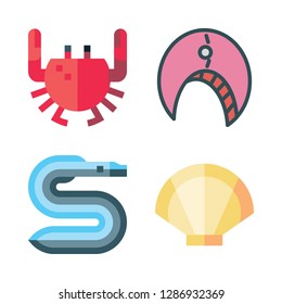 seafood icon set. vector set about eel, crab and clam icons set.