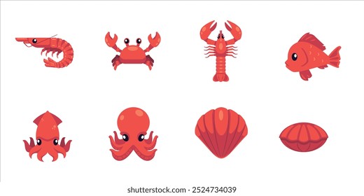 Paquete de Vector del icono del marisco, icono minimalista