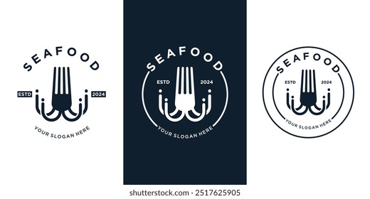 Diseño del logotipo del Vector del icono del marisco con el concepto fresco único creativo Vector de Premium