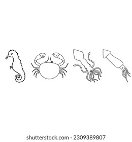 Seafood icon vector set. sea ​​creations illustration sign collection. animals symbol or logo.