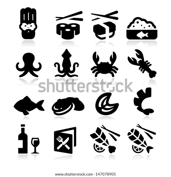 Seafood Icons Stock Vector (Royalty Free) 147078905 | Shutterstock