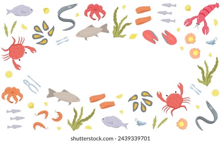 Seafood icons elements in color. Vector illustration of seafood and sea cuisine.