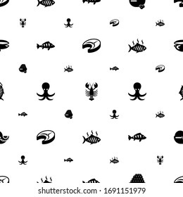 seafood icons pattern seamless. Included editable filled fish steak, lobster, caviar, perch, octopus, grilled fish, smoked fish, seafood soup icons. seafood icons for web and mobile.