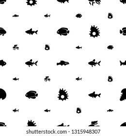 seafood icons pattern seamless white background. Included editable filled fish, extinct fish, extinct sea creature icons. seafood icons for web and mobile.