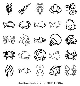 Seafood icons. set of 25 editable outline seafood icons such as fish, octopus, crab, sushi, shell