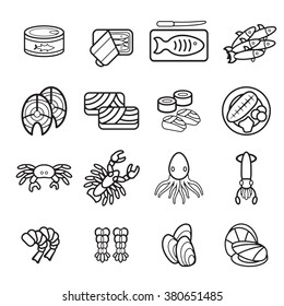 Seafood icons set.