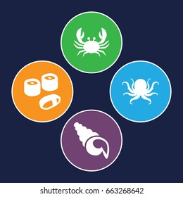 Seafood icons set. set of 4 seafood filled icons such as octopus, crab, sushi