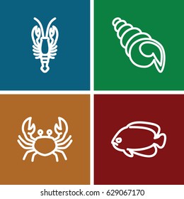 Seafood icons set. set of 4 seafood outline icons such as crab, fish