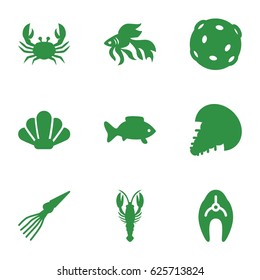 Seafood icons set. set of 9 seafood filled icons such as fish, crab, shell