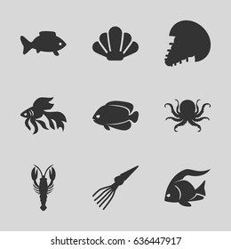Seafood icons set. set of 9 seafood filled icons such as fish, octopus, crab, shell