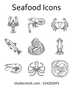 Seafood icons set. Vector illustration.