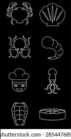 Seafood icons, thin line style, flat design.Vector