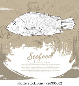 Seafood illustration. restaurant background. Vector illustration