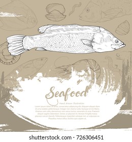 Seafood illustration. restaurant background. Vector illustration