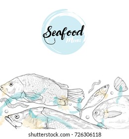 Seafood illustration. restaurant menu background. Vector illustration