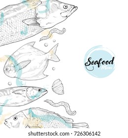 Seafood illustration. restaurant menu background. Vector illustration