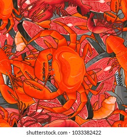 Seafood illustrations in the form of a pattern