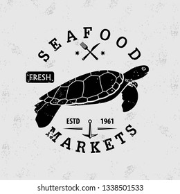 Seafood label, badge, emblem or logo for seafood restaurant menu design element. Vector illustration