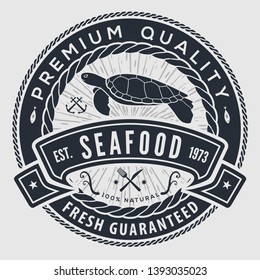 Seafood label, badge, emblem or logo for seafood restaurant, menu design element. Vector illustration
