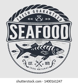 Seafood label, badge, emblem or logo for seafood restaurant, menu design element. Vector illustration