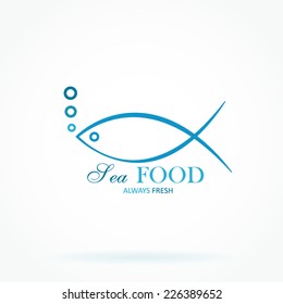 Seafood label or icon blue color fish illustration isolated on white background art