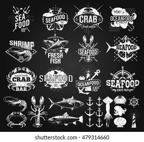 Seafood labels, logo chalk drawing