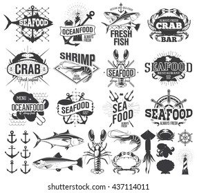 Seafood labels, logo and illustration, design elements