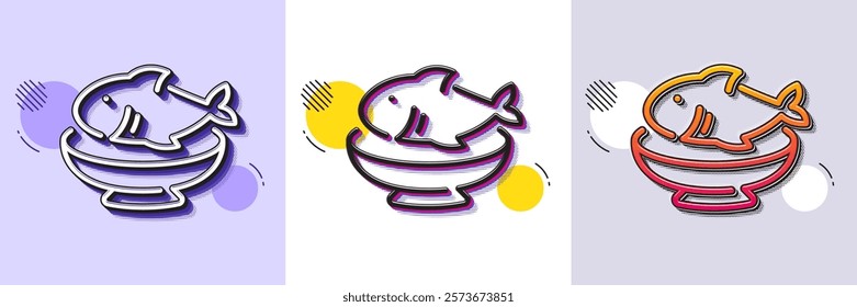 Seafood line icon. Halftone dotted pattern. Gradient icon with grain shadow. Fish plate sign. Healthy food symbol. Line seafood icon. Various designs. Vector