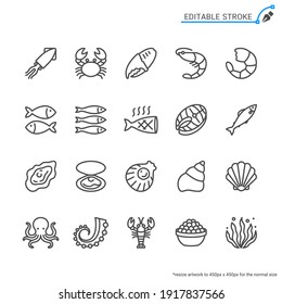 Seafood line icons. Editable stroke. Pixel perfect.