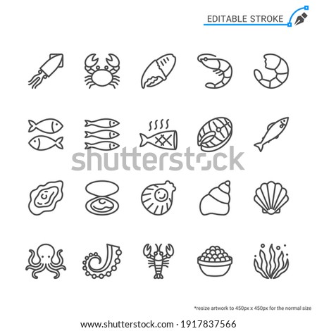 Seafood line icons. Editable stroke. Pixel perfect. Foto d'archivio © 