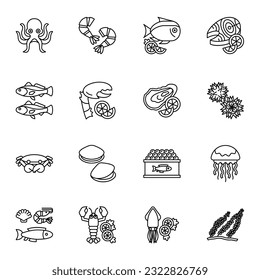 Seafood line icons set 2. Fish products, marine meal design element.