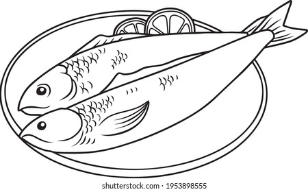 seafood line vector illustration isolated on white background.fried fish illustration